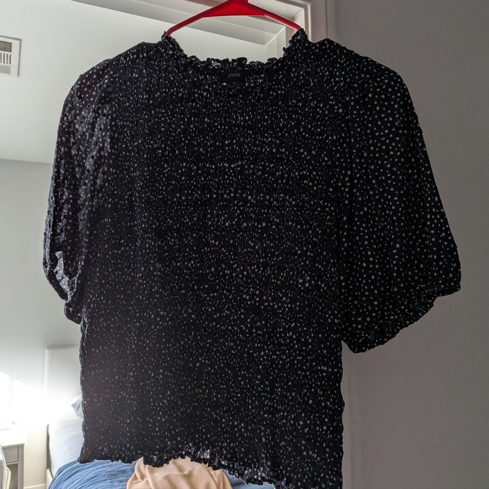 JCrew Puff Sleeve Textured Voile Smocked Top